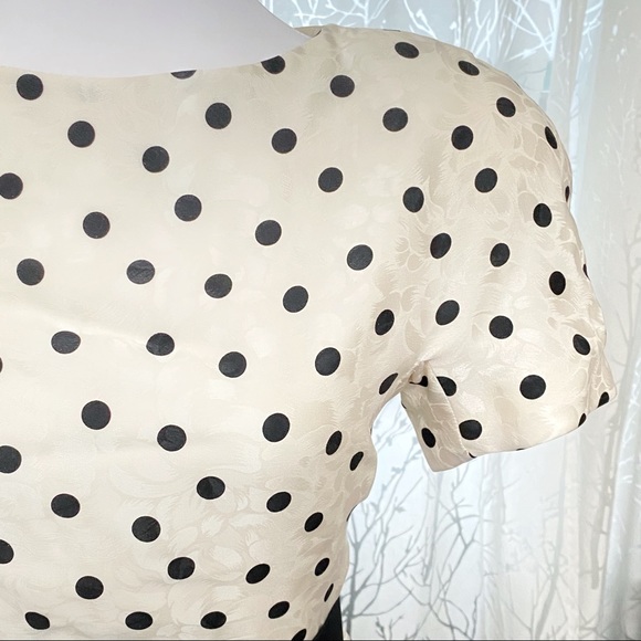 Vintage 1980’s SCAASI Boutique white black polka dot ruffle button up back dress - Picture 11 of 16